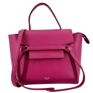 Celine  Micro Belt Grained Calfskin Leather Shoulder Bag Burgundy